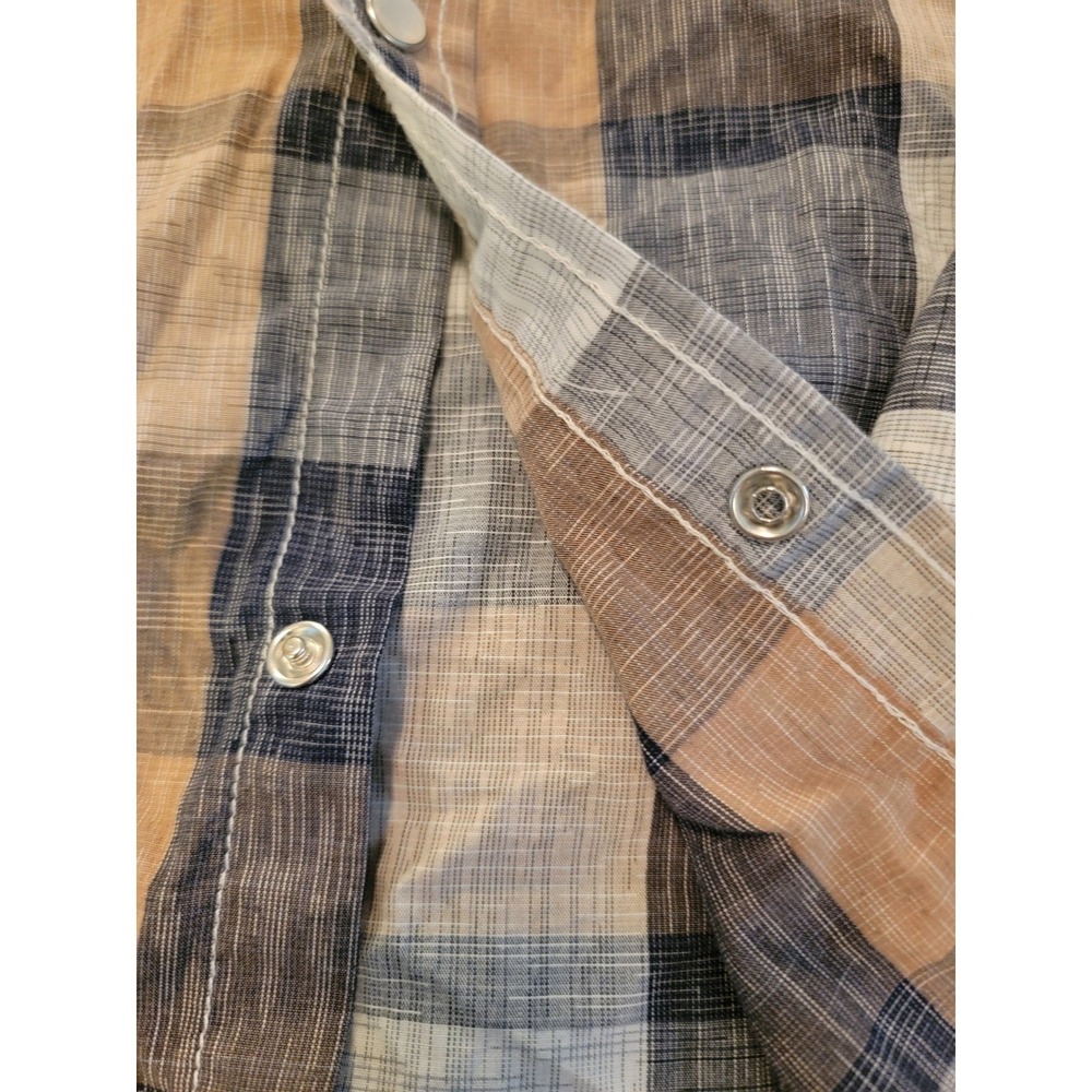Coastal Western Pearl Snap Shirt Mens XL Tan Blue Plaid Long Sleeve Excellent - Picture 6 of 10